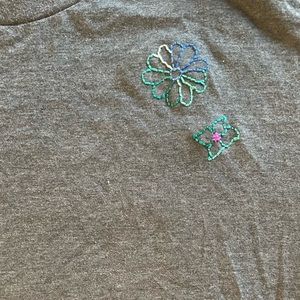 XL, hand stitched embroidered tshirt. Added patchwork and flowers.